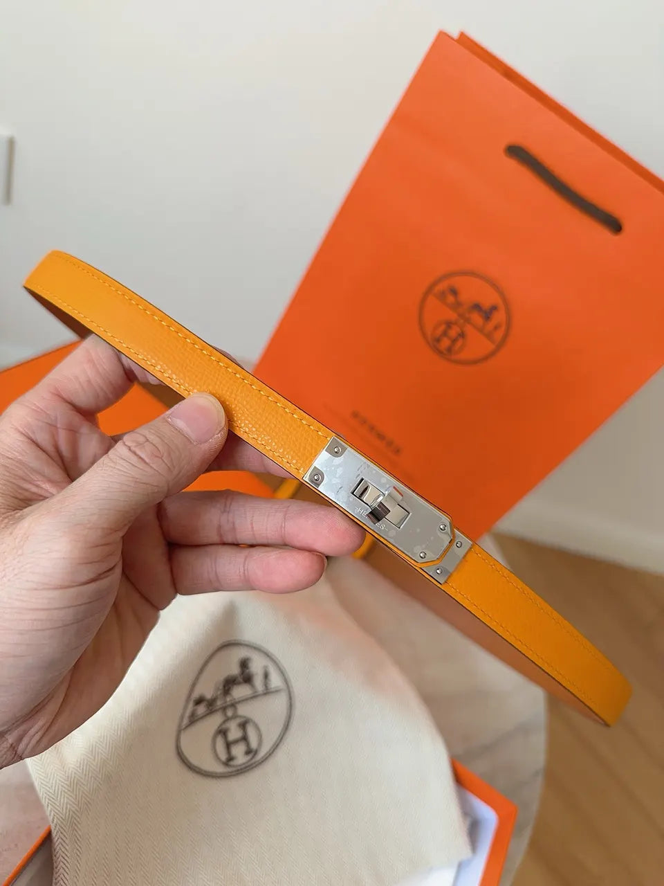 tangerine Hermes Gold Kelly Buckle Belt - Hình 5