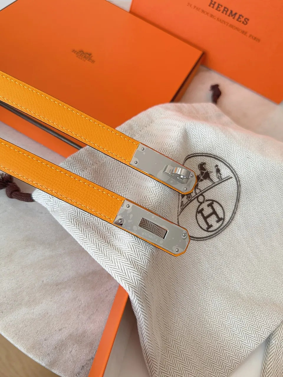 tangerine Hermes Gold Kelly Buckle Belt - Hình 6