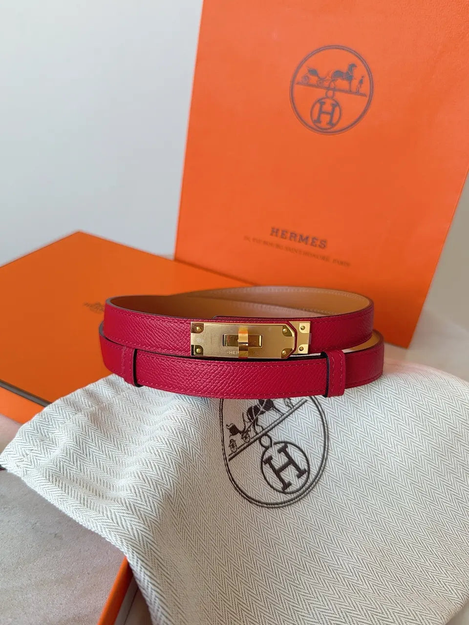 gold Hermes Kelly Red Leather Belt
