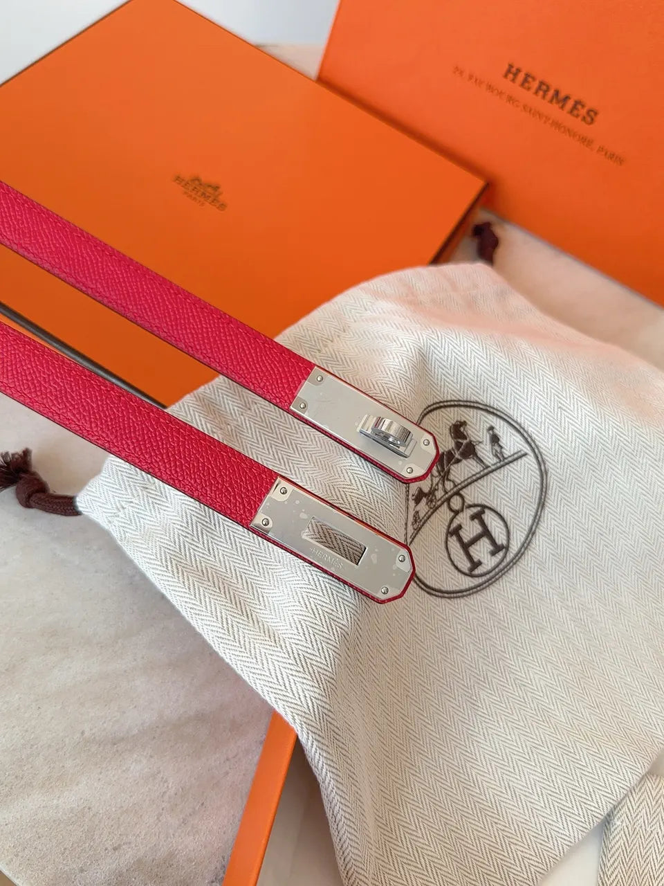 gold Hermes Kelly Red Leather Belt - Hình 4