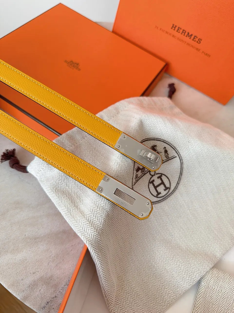 yellow Hermes Gold Kelly Buckle Belt - Hình 6