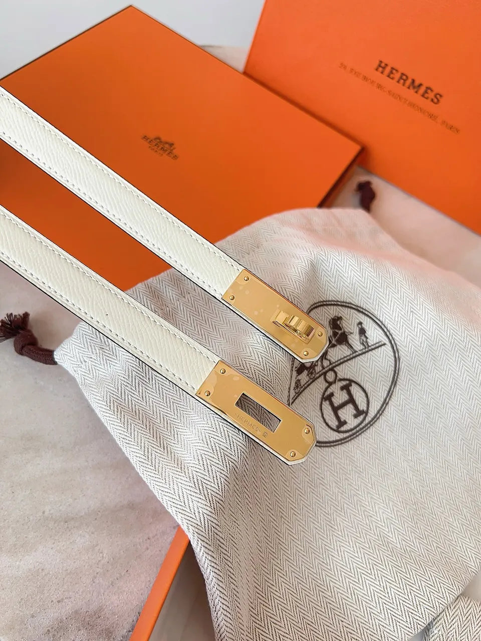 gold Hermes White Epsom Leather Belt - Hình 3