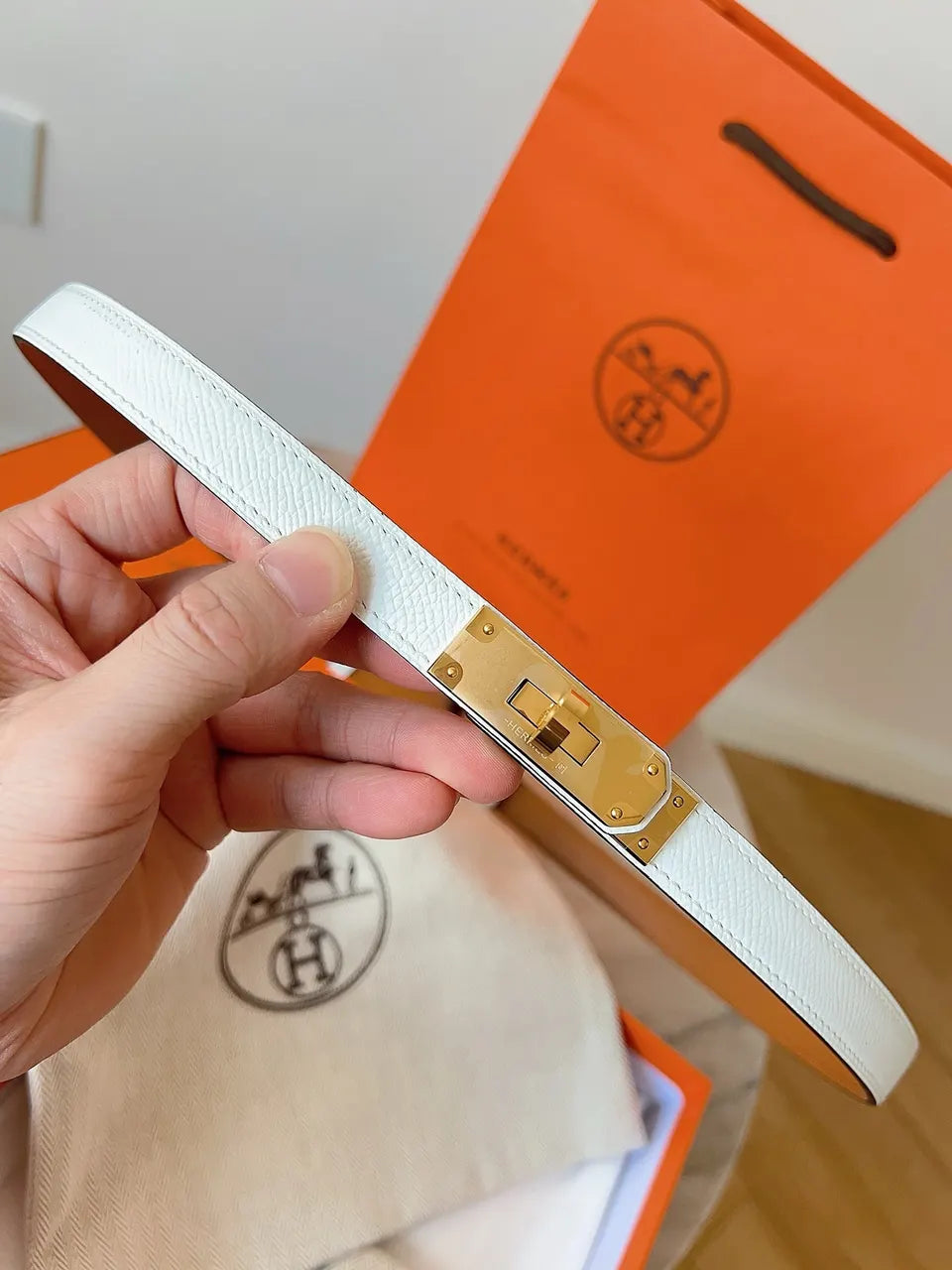Hermes White Epsom Leather Bracelet
