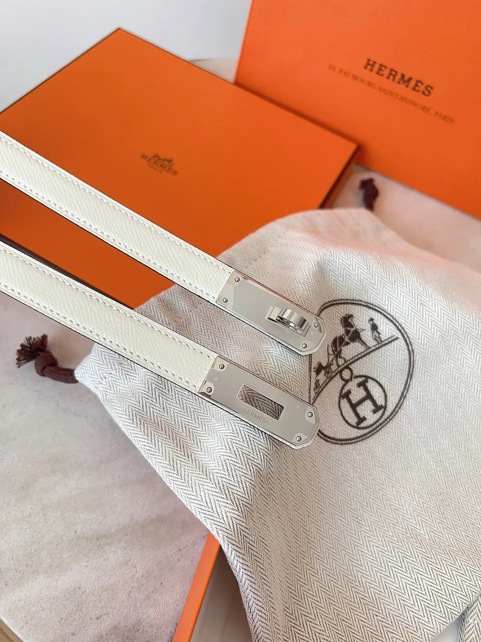 gold Hermes White Epsom Leather Belt - Hình 6