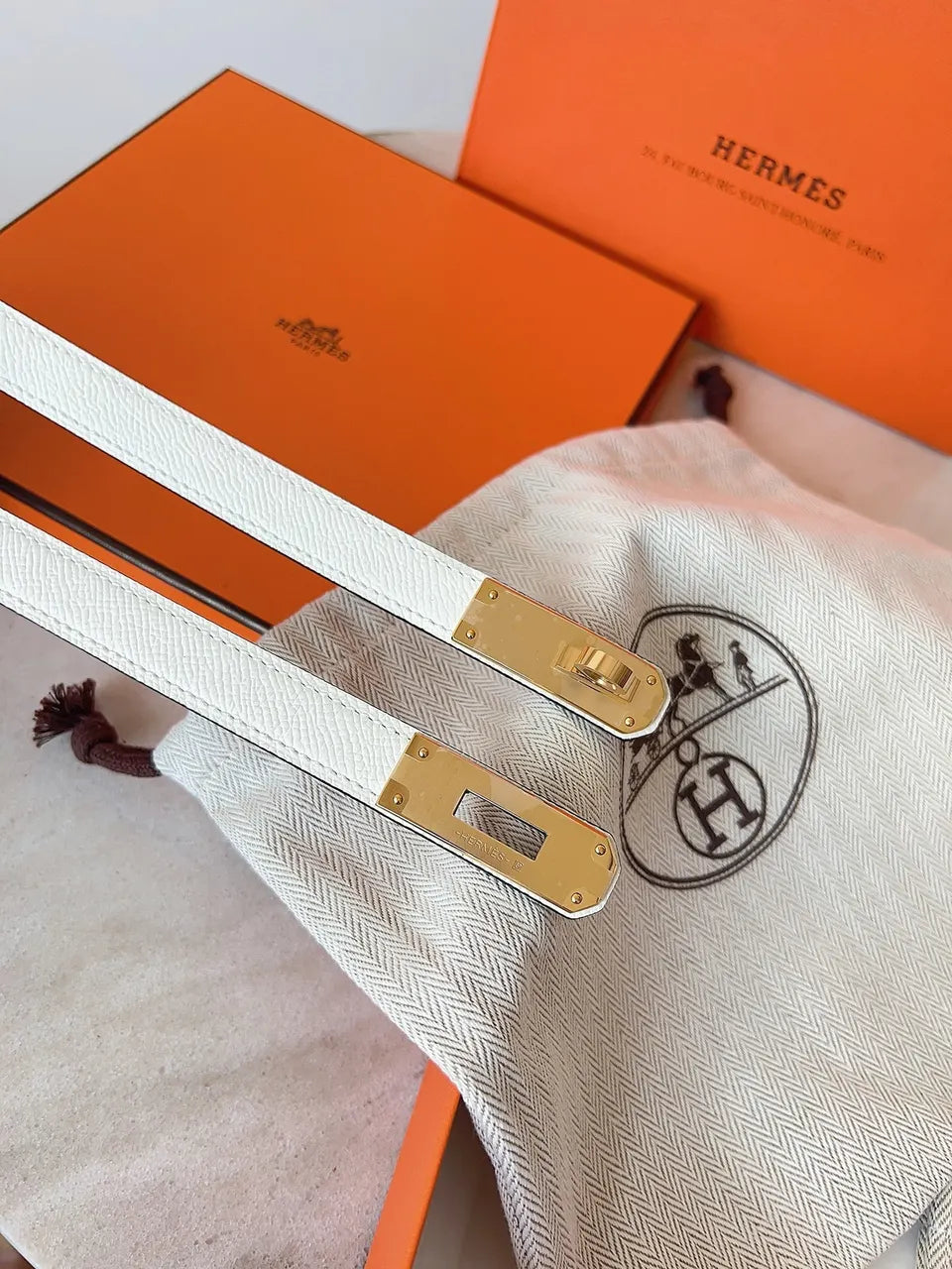 Hermes White Leather Belt gold - Hình 2