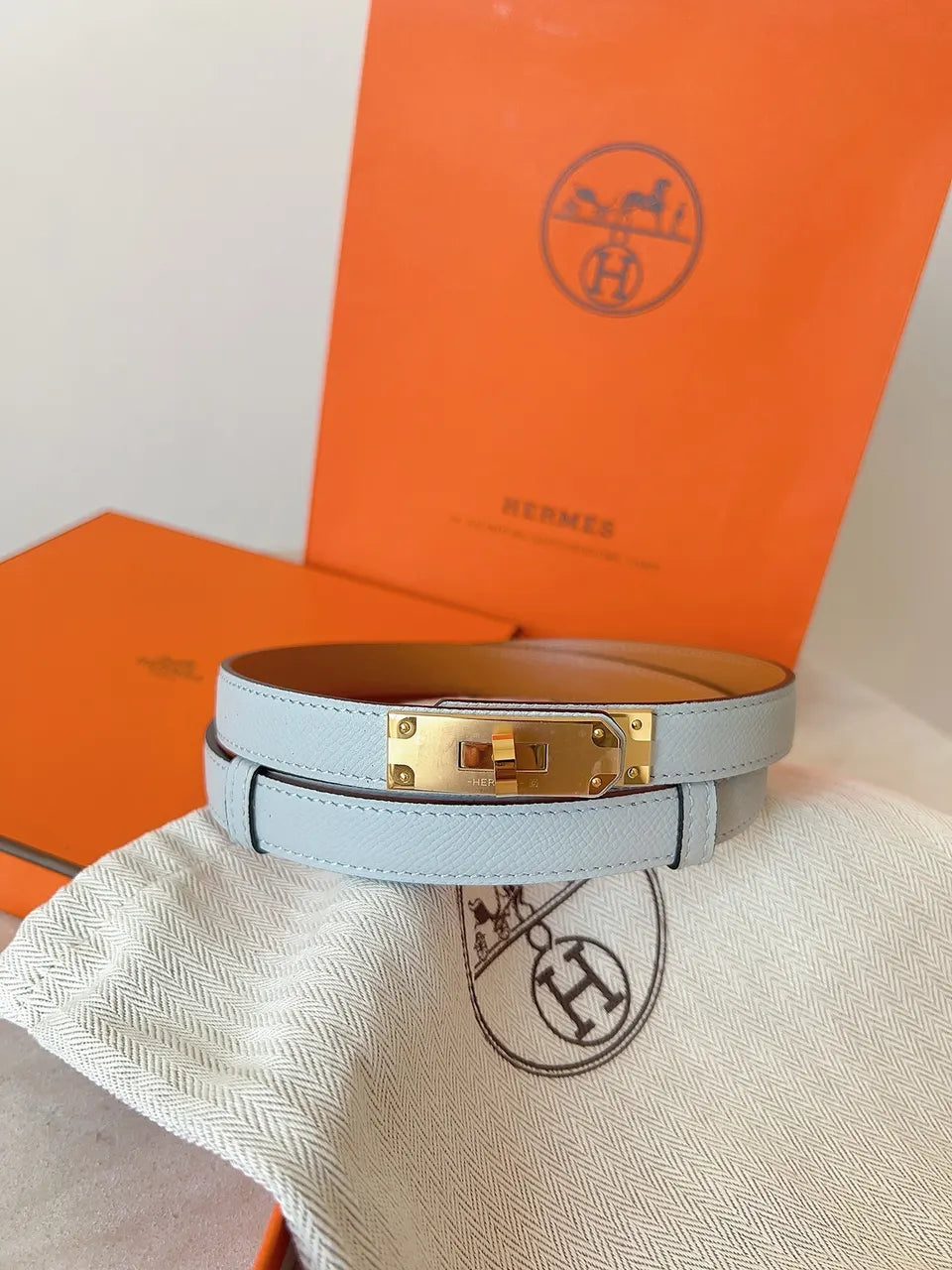 Hermes Sky Blue Kelly Belt
