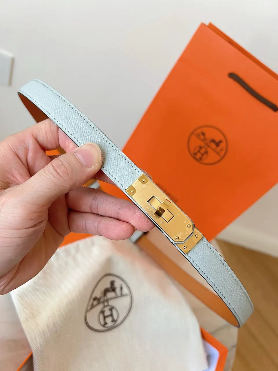Hermes Sky Blue Kelly Belt - Hình 2