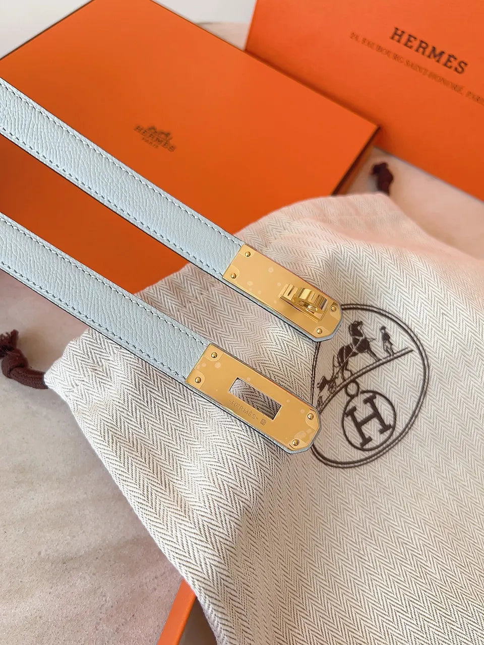 Hermes Sky Blue Kelly Belt - Hình 3