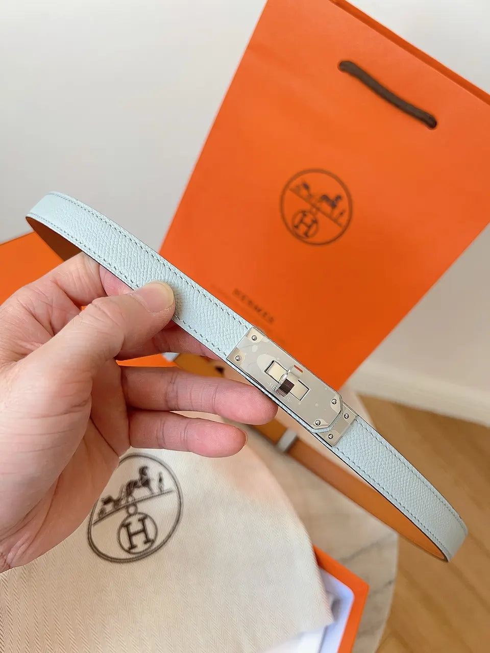 Hermes Sky Blue Kelly Belt - Hình 4