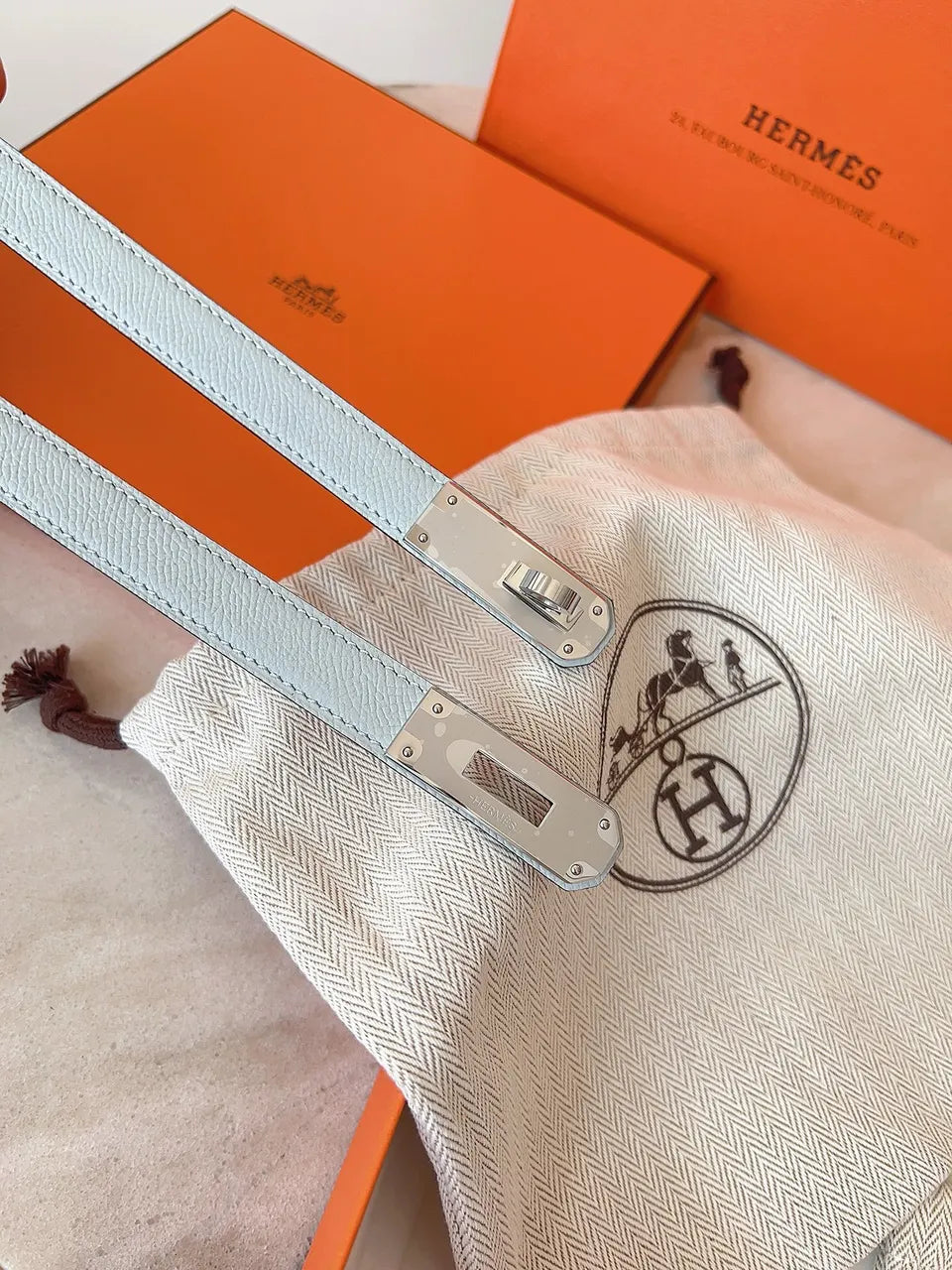 Hermes Sky Blue Kelly Belt - Hình 5