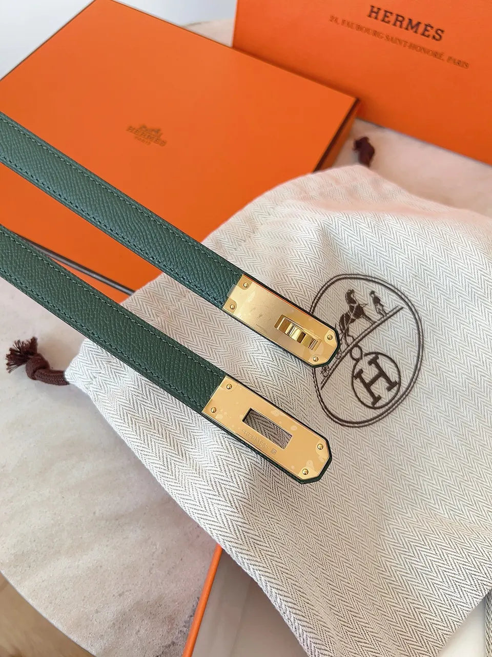 Hermes Vert Criquet Leather Belt - Hình 2