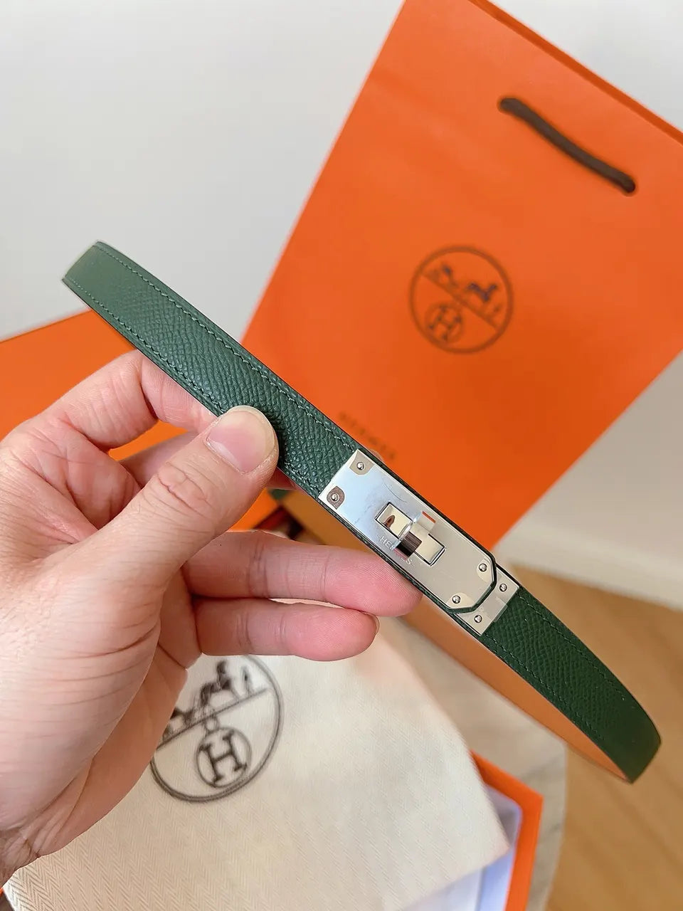 Hermes Vert Criquet Leather Belt - Hình 5