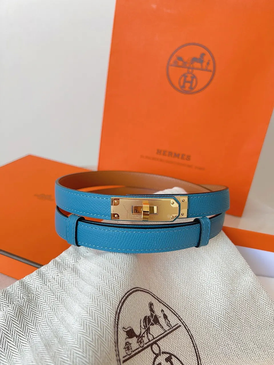 Hermes Turquoise Kelly Belt