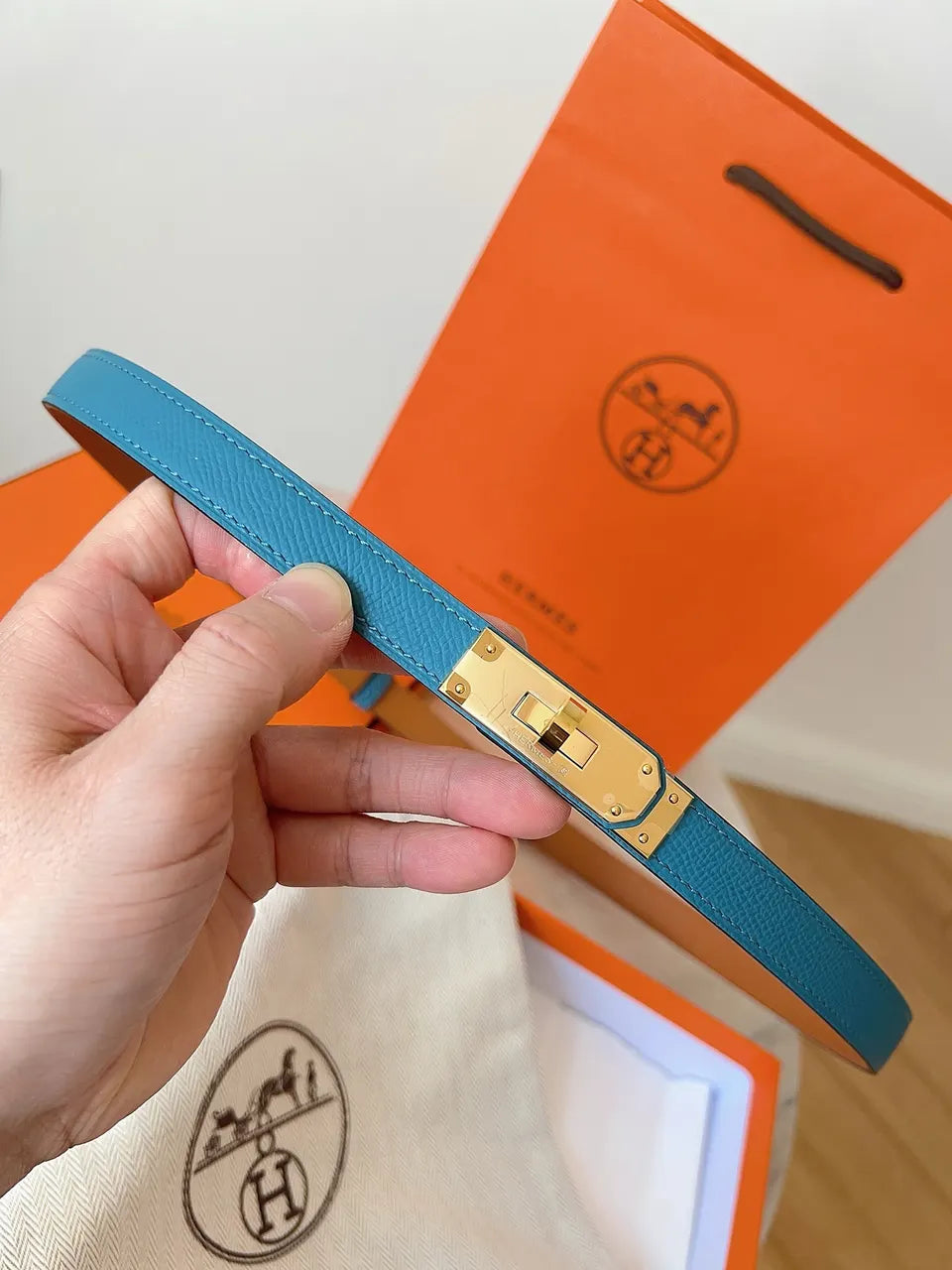 Hermes Turquoise Kelly Belt - Hình 2