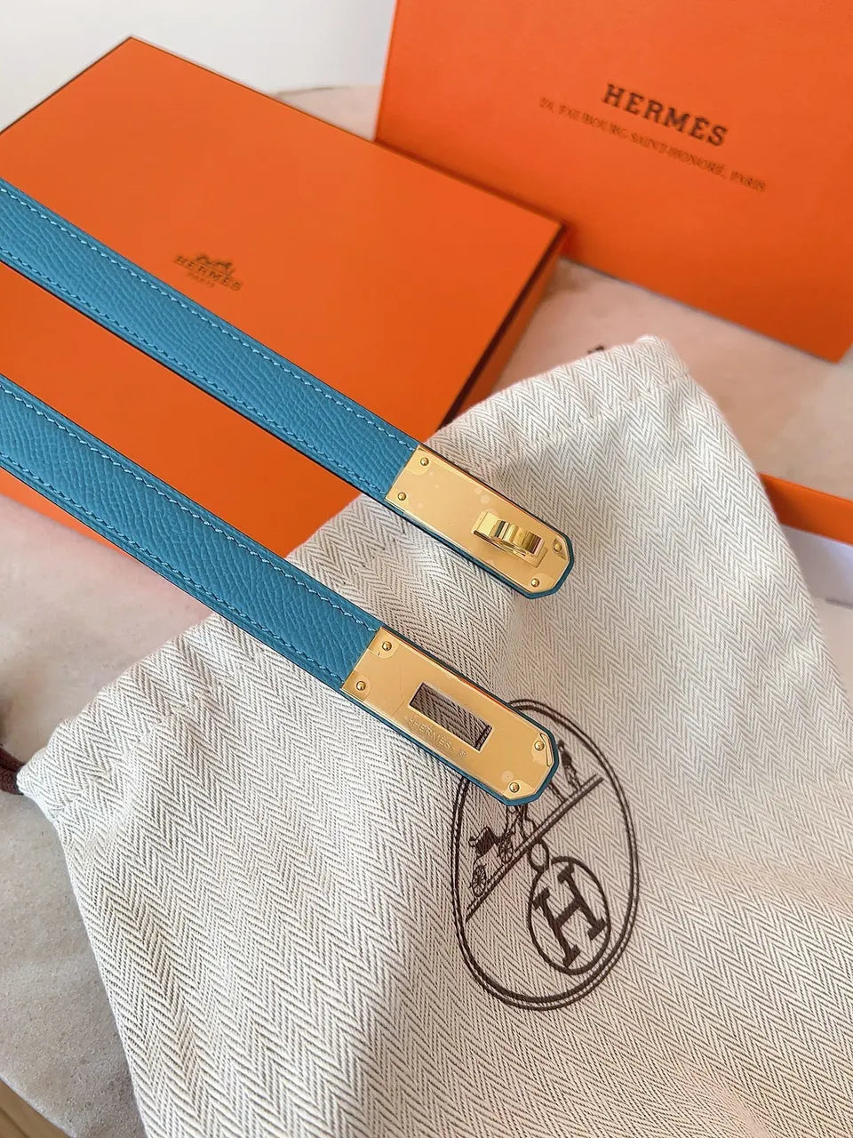 Hermes Turquoise Kelly Belt - Hình 3