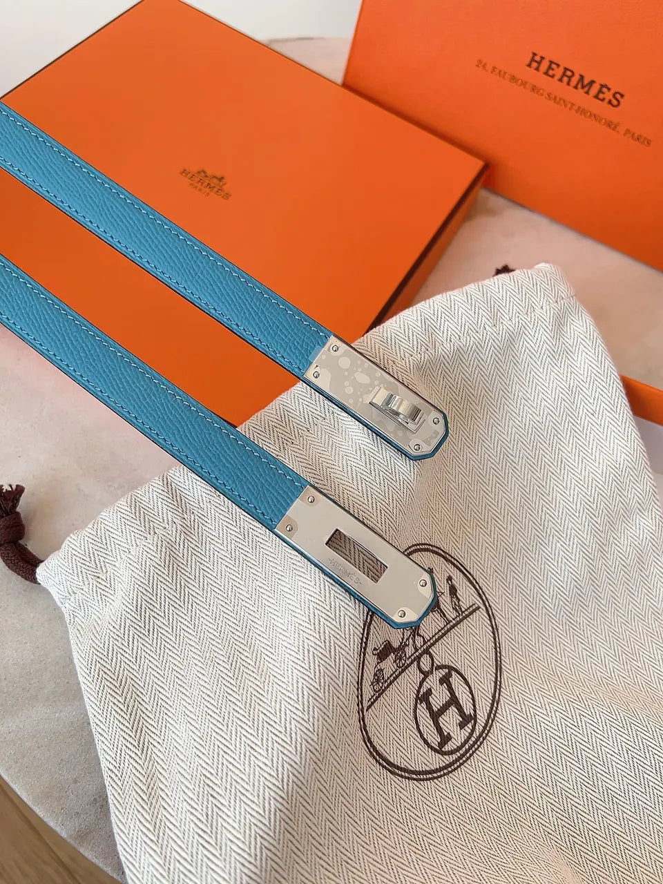 Hermes Turquoise Kelly Belt - Hình 4