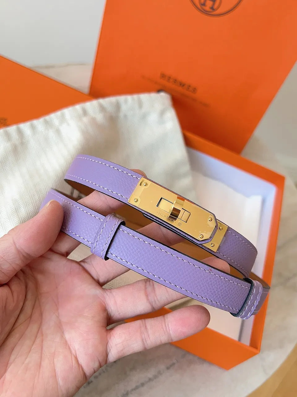 Hermes Lilac Epsom Leather Belt
