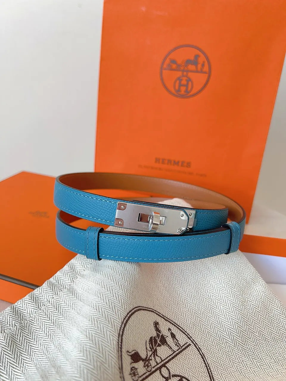 Hermes Turquoise Kelly Belt - Hình 5