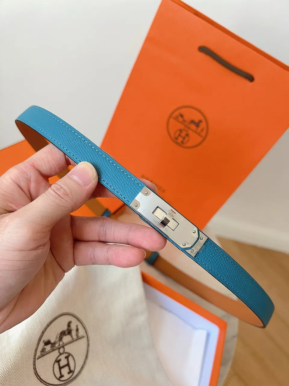 Hermes Turquoise Kelly Belt - Hình 6