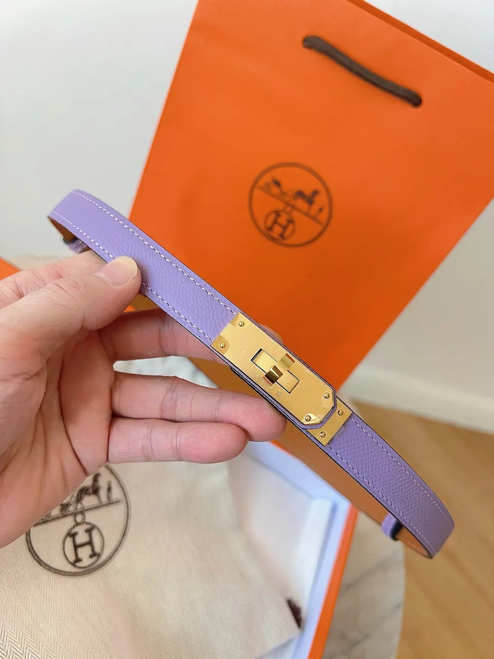 Hermes Lilac Epsom Leather Belt - Hình 3