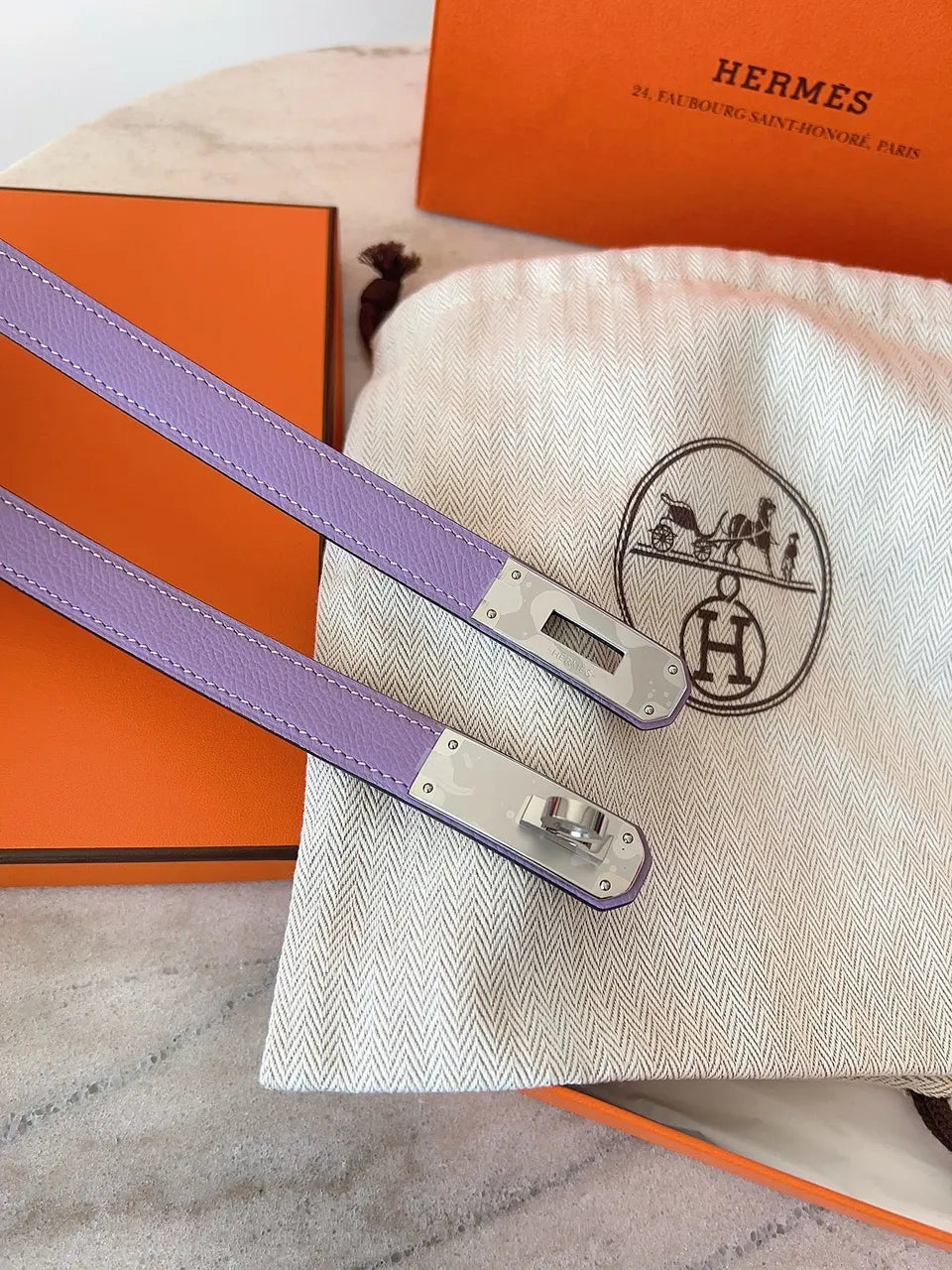 Hermes Lilac Epsom Leather Belt - Hình 4