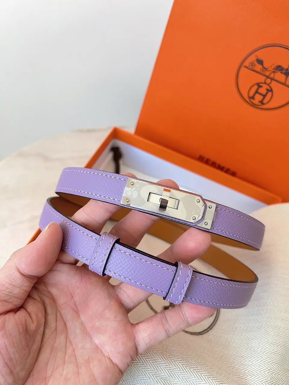 Hermes Lilac Epsom Leather Belt - Hình 5