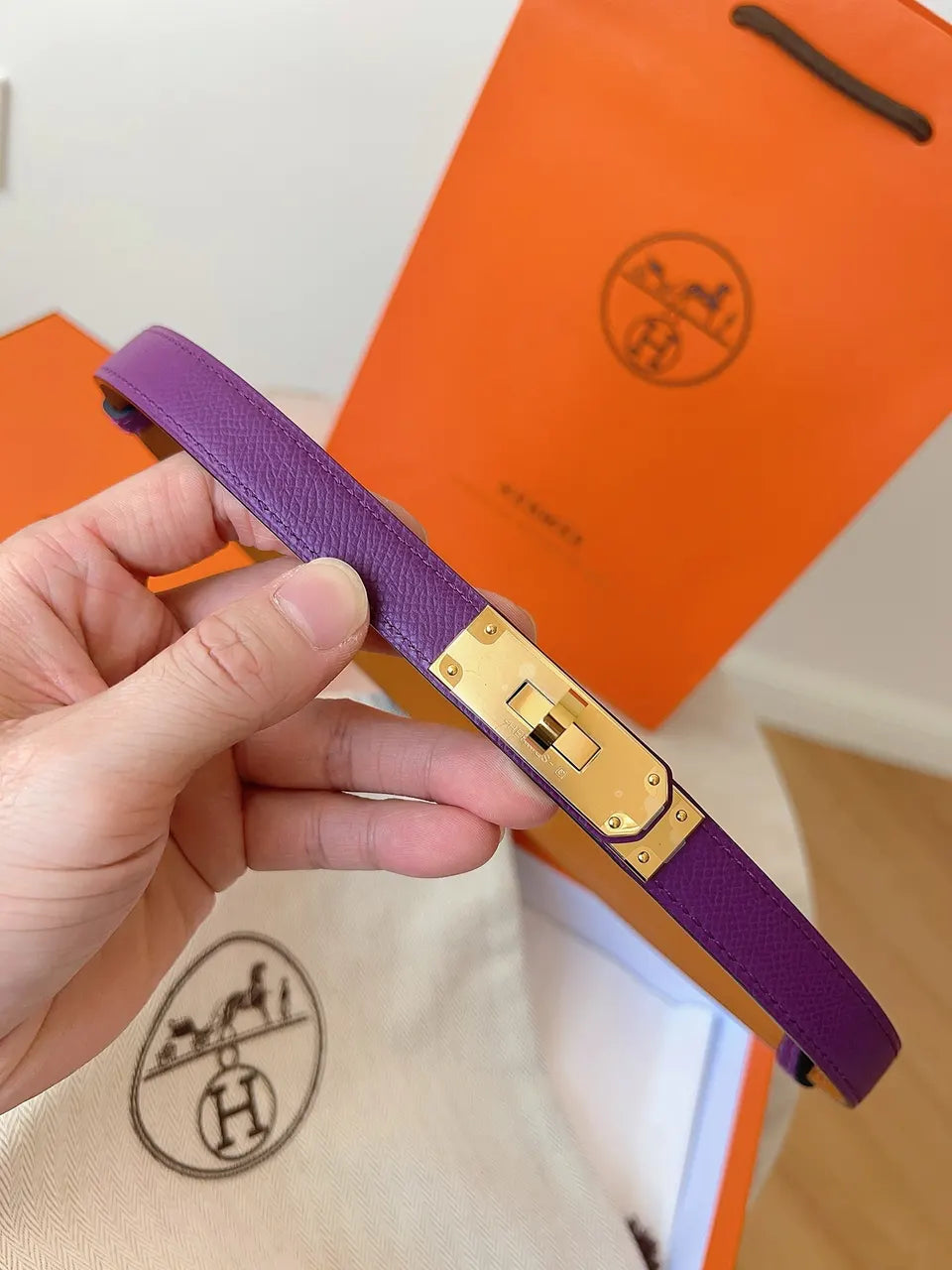 Hermes Violet Epsom Leather Belt - Hình 2