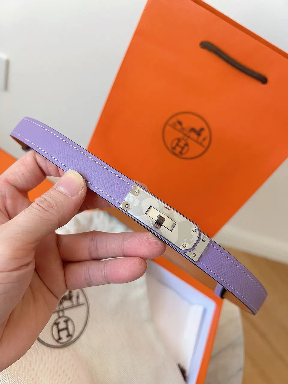Hermes Lilac Epsom Leather Belt - Hình 6