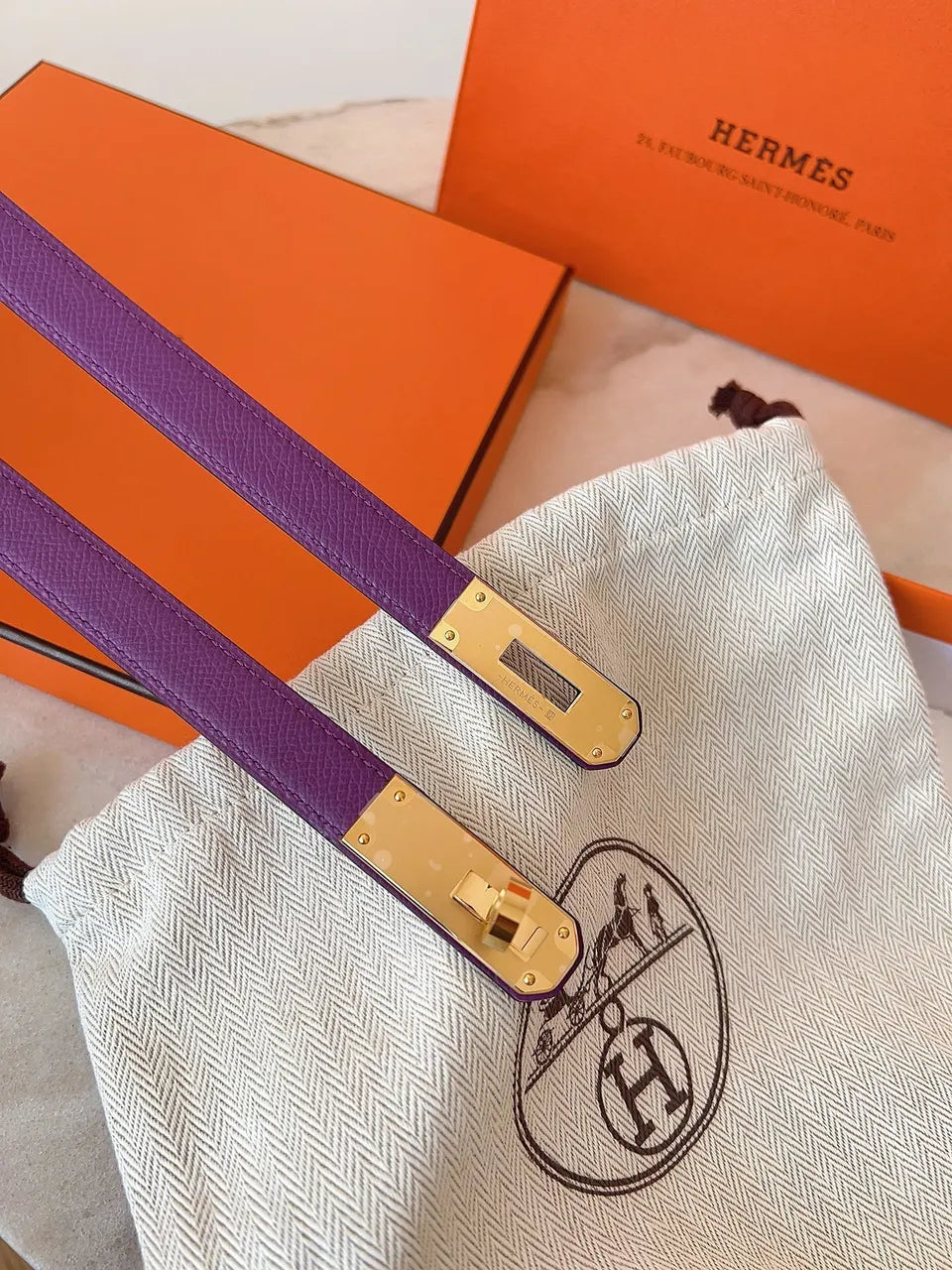 Hermes Violet Epsom Leather Belt - Hình 3