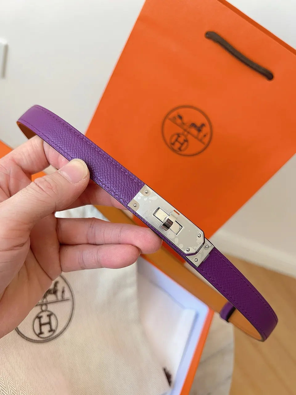 Hermes Violet Epsom Leather Belt - Hình 4