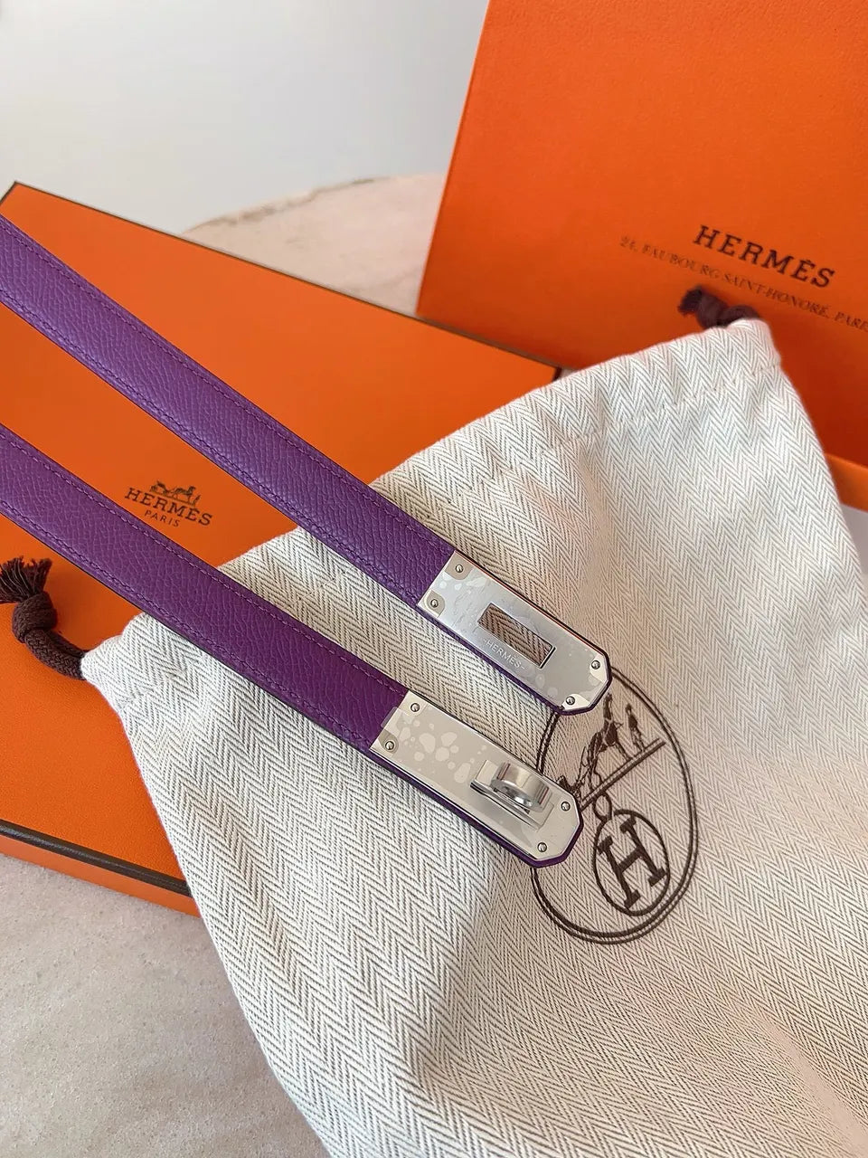 Hermes Violet Epsom Leather Belt - Hình 5