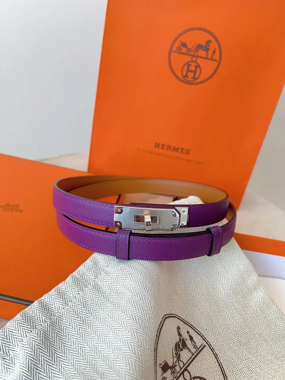 Hermes Violet Epsom Leather Belt - Hình 6