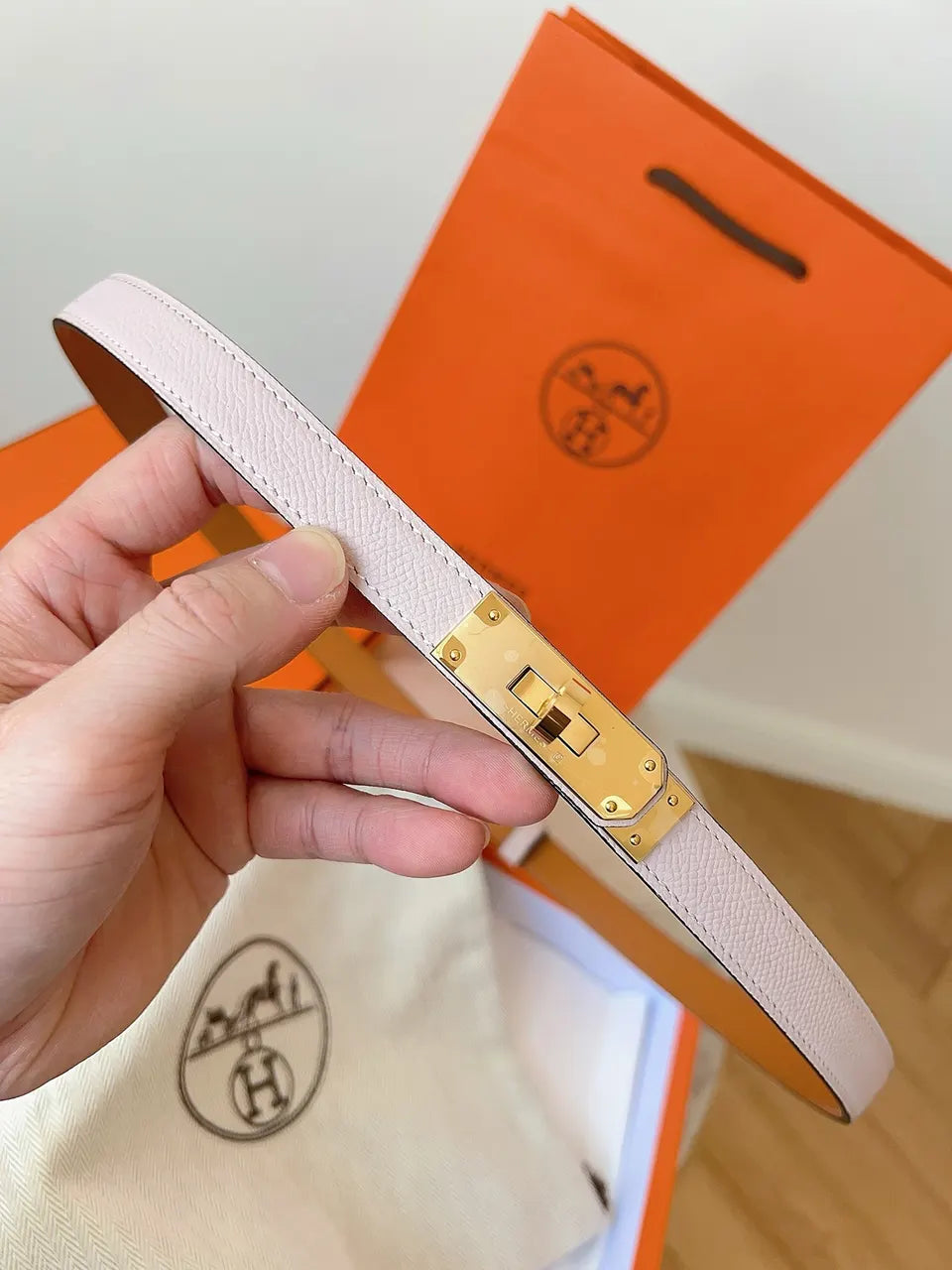 Hermes Pale Pink Kelly Belt