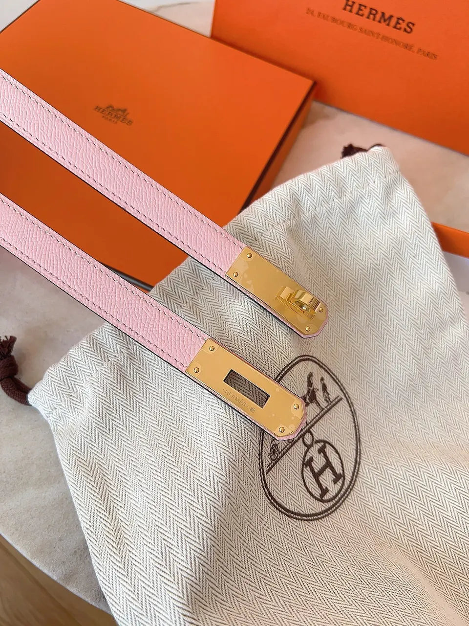 Hermes Pink Leather Kelly Belt
