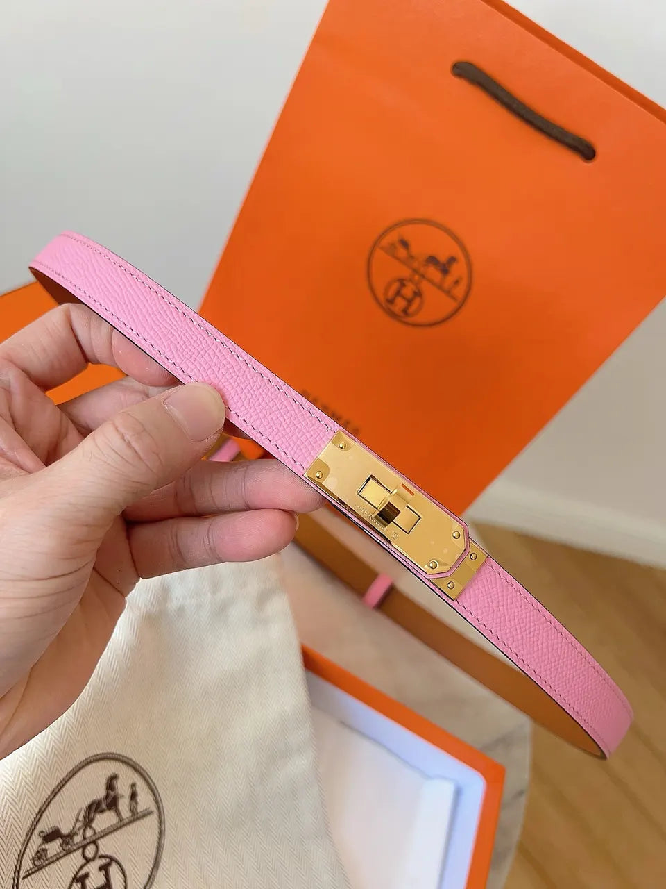Hermes Pink Leather Kelly Belt