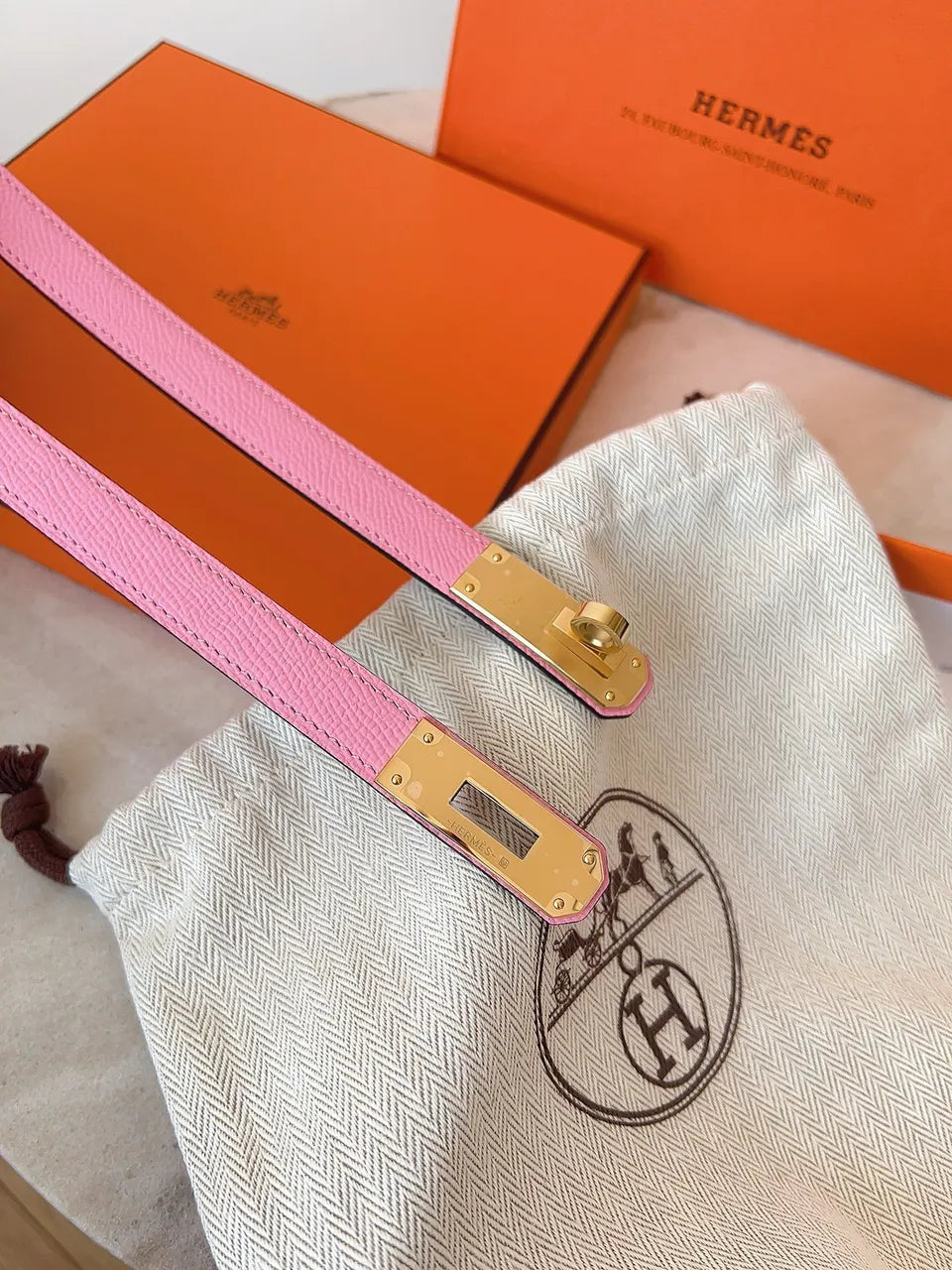 Hermes Pink Leather Kelly Belt - Hình 2