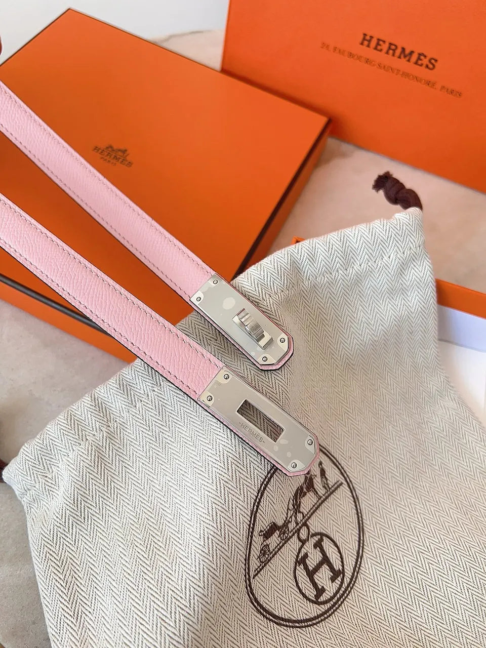 Hermes Pink Leather Kelly Belt - Hình 6