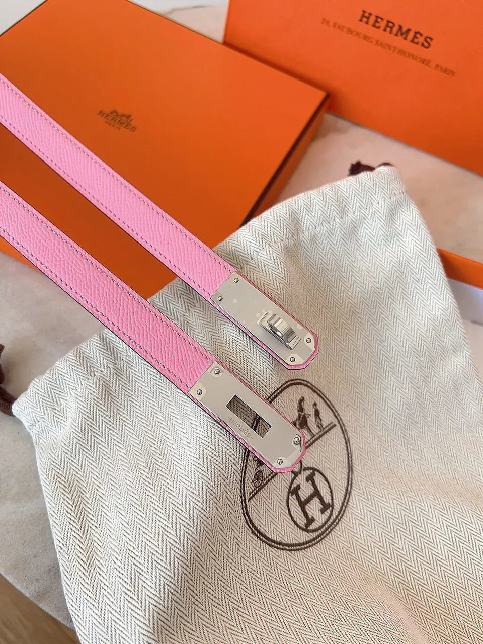 Hermes Pink Leather Kelly Belt - Hình 5