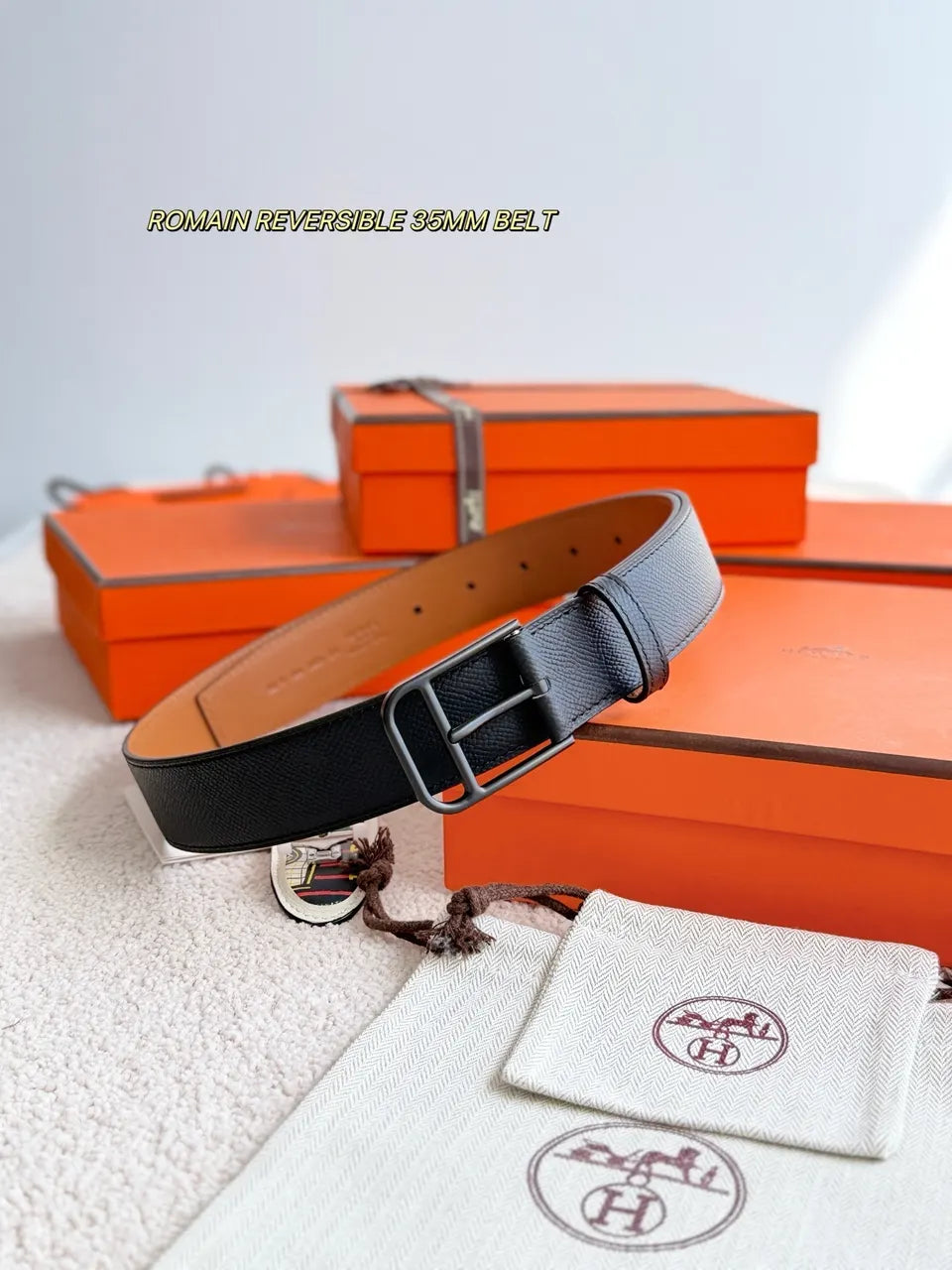 Hermes Romain Black Reversible Belt