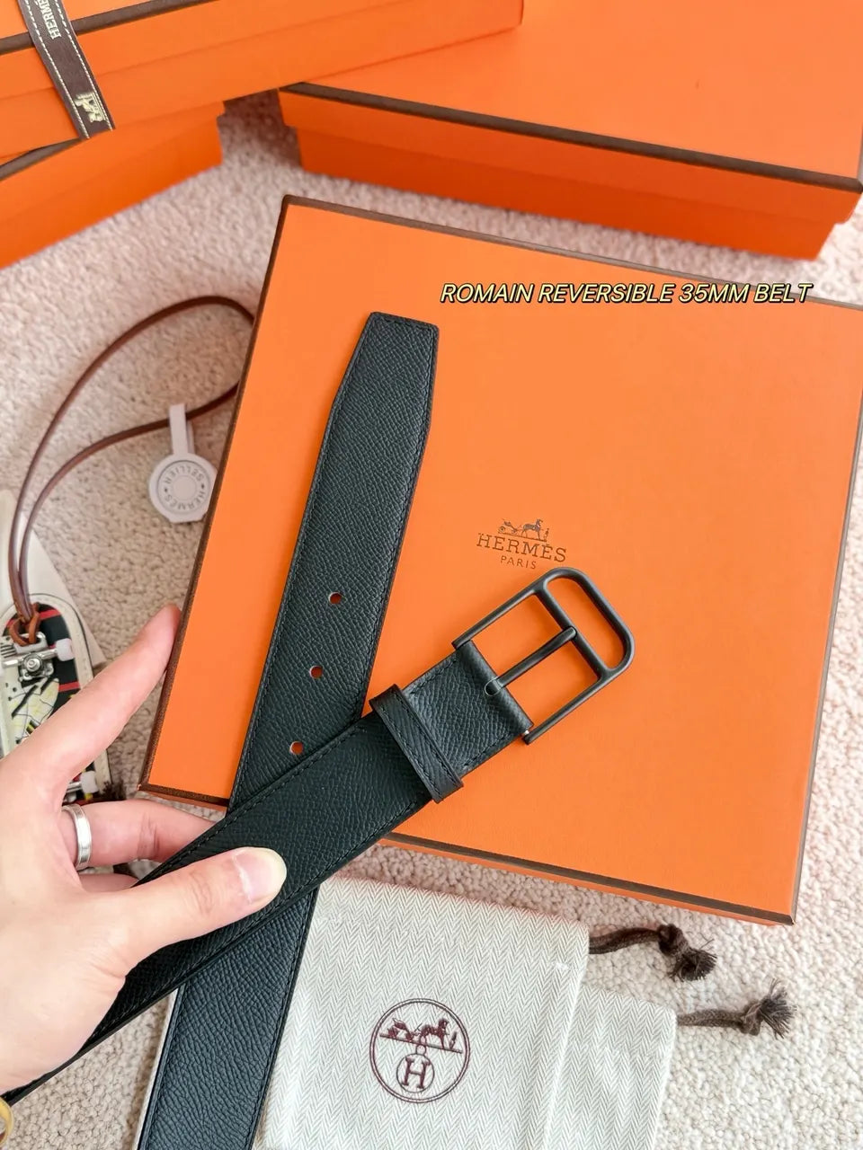 Hermes Romain Black Reversible Belt - Hình 2