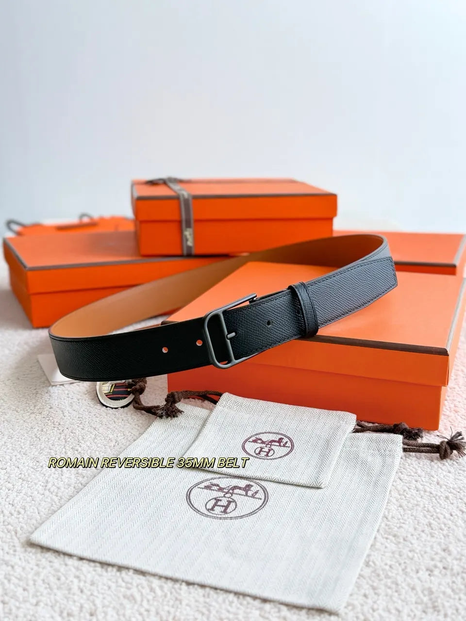 Hermes Romain Black Reversible Belt - Hình 3