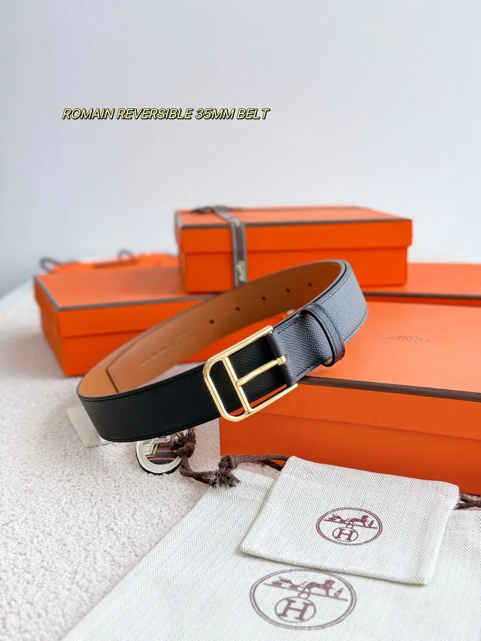 Hermes Romain Black Reversible Belt