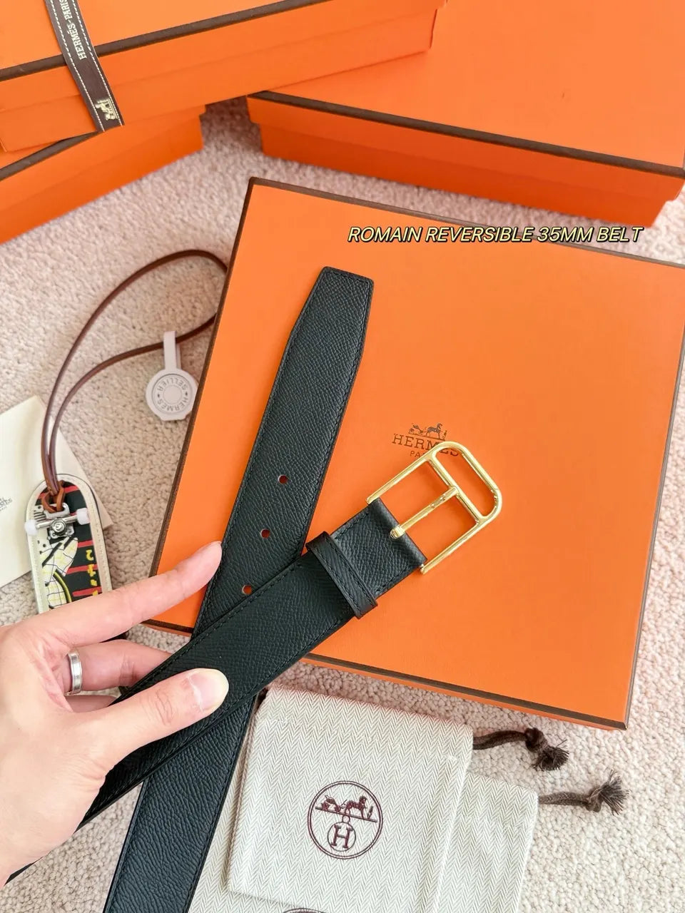 Hermes Romain Black Reversible Belt - Hình 2
