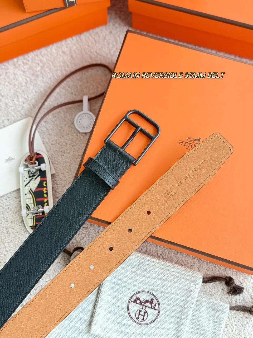 Hermes Romain Black Reversible Belt - Hình 5