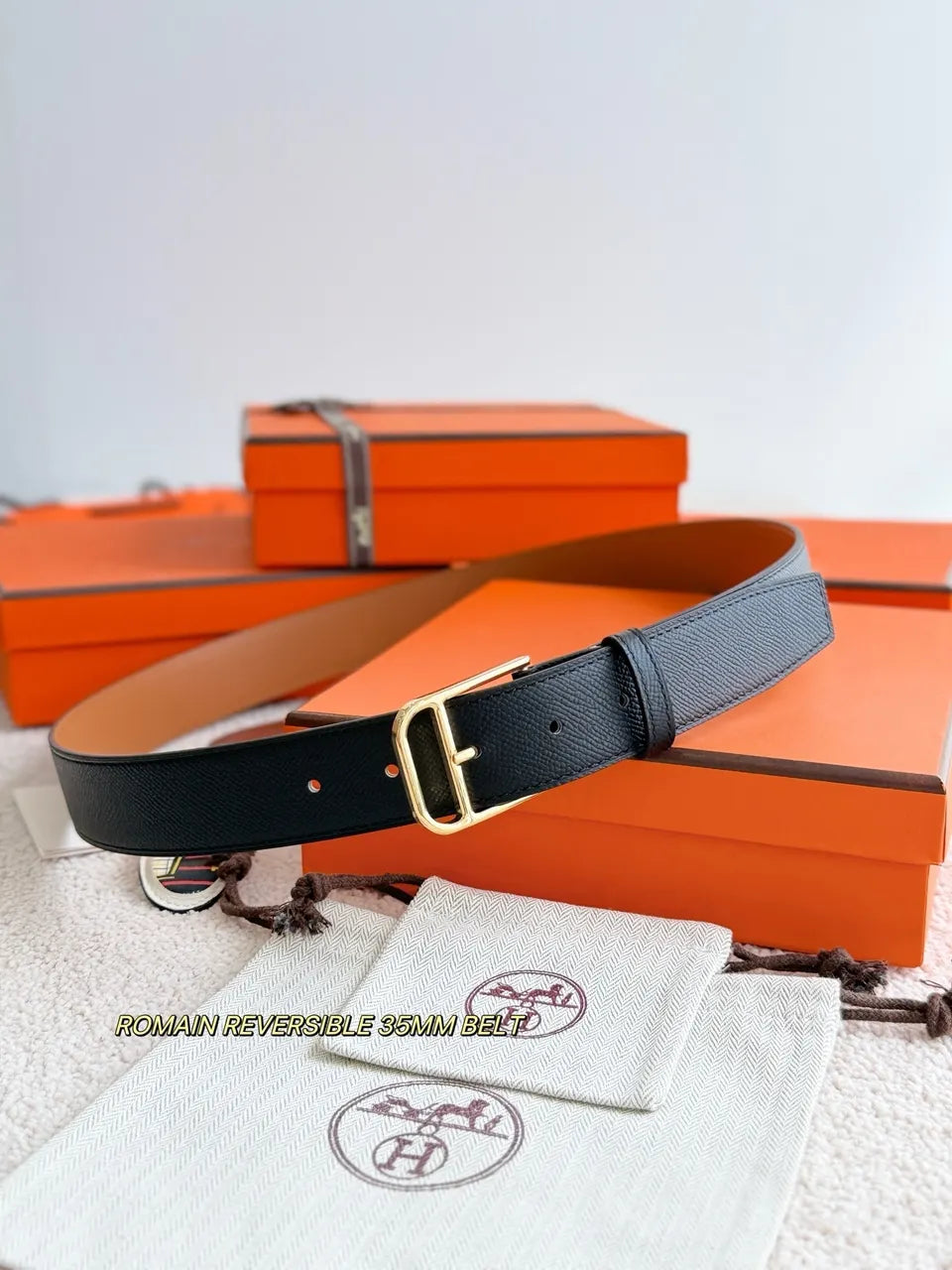Hermes Romain Black Reversible Belt - Hình 3