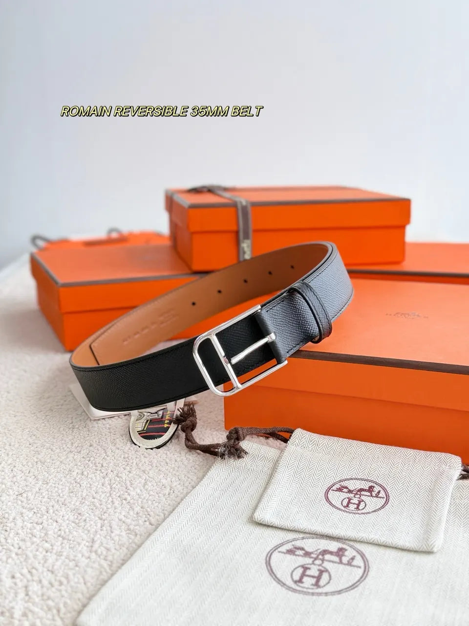 Hermes Romain Black Leather Belt