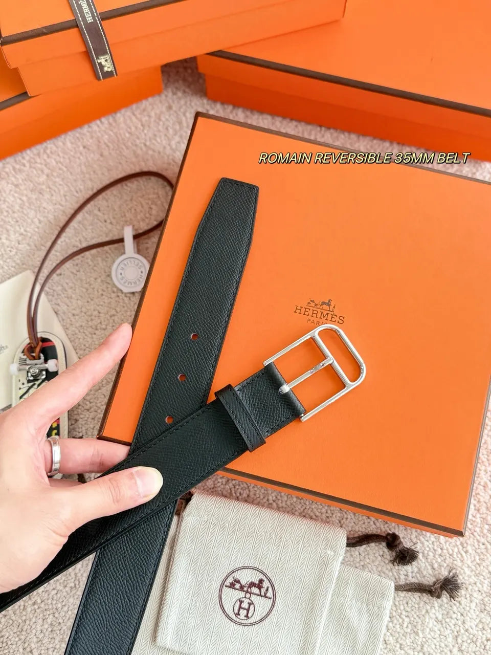 Hermes Romain Black Leather Belt - Hình 2