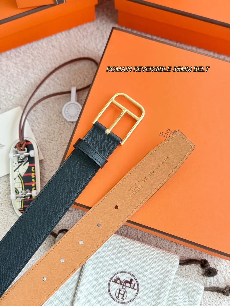 Hermes Romain Black Reversible Belt - Hình 5