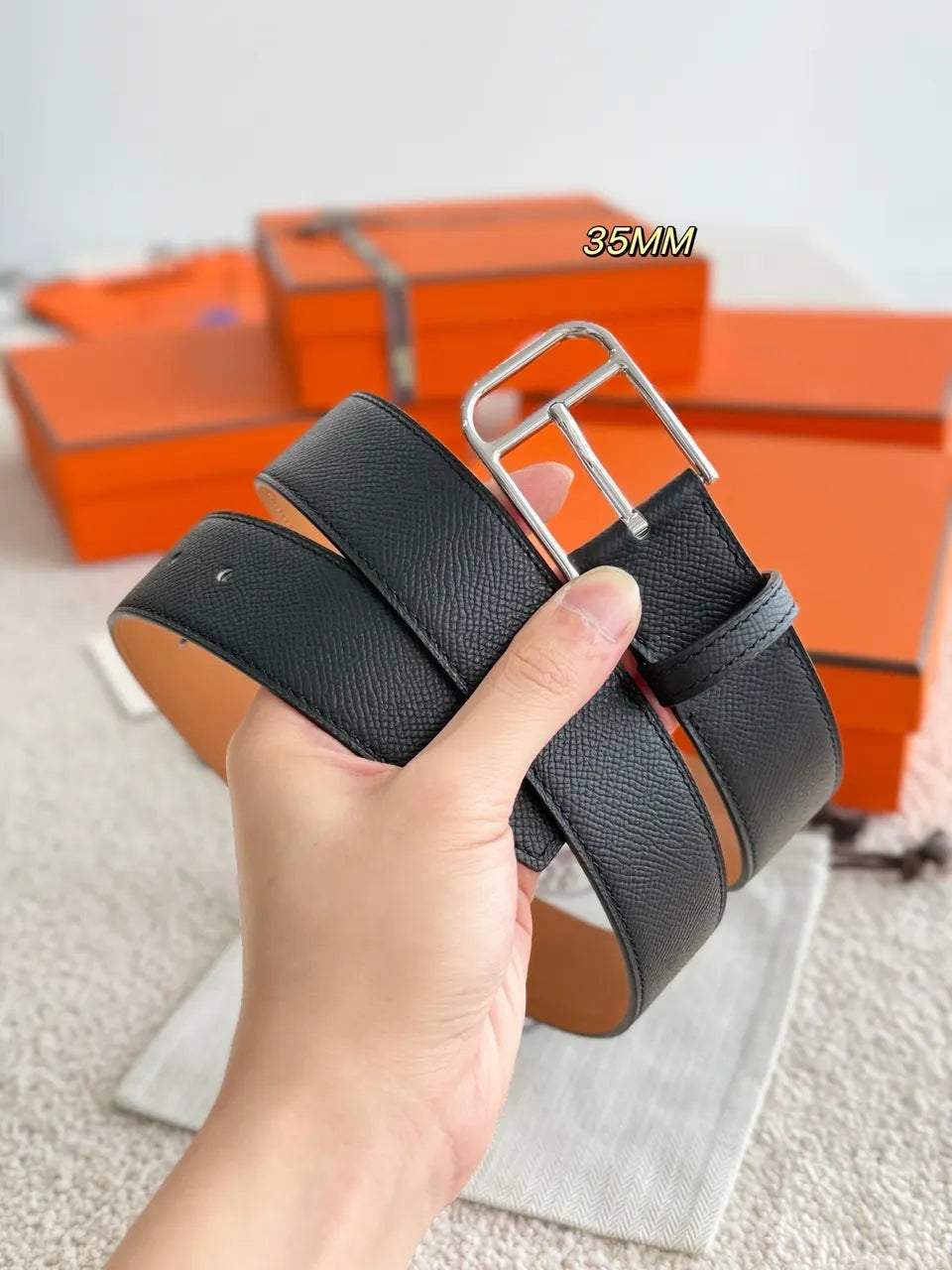 Hermes Romain Black Leather Belt - Hình 4