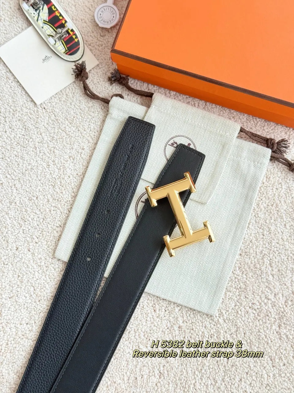 buckle 38mm Hermes Black Leather Belt Gold